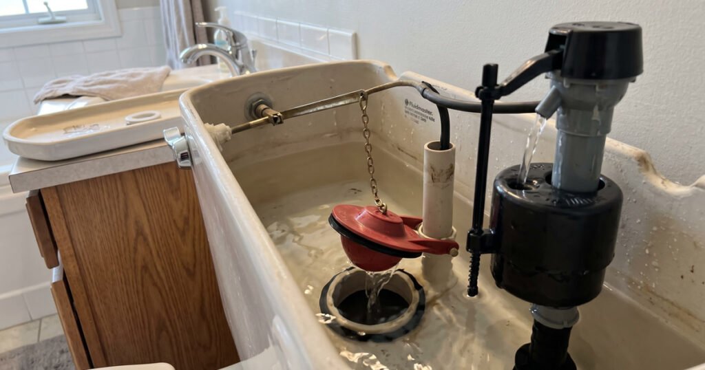 cómo reparar inodoro que no para de correr agua, flapper y fill valve