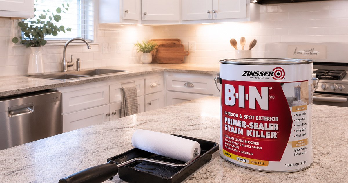 cómo pintar gabinetes de cocina sin lijar con Zinsser BIN primer