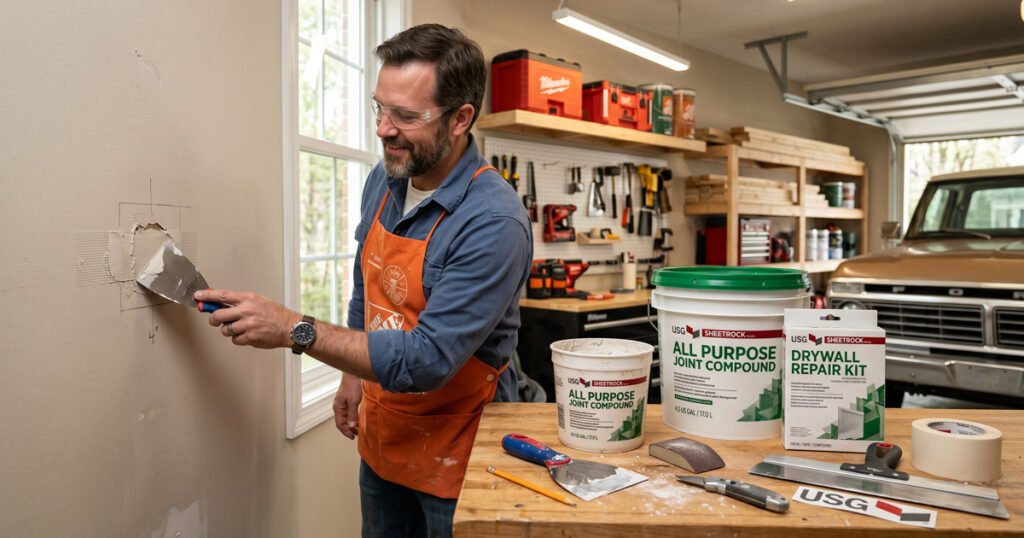 Reparar grietas en paredes de drywall con joint compound y espátula